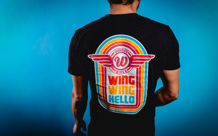 Retro Woodie's Wings Black T-Shirt Back